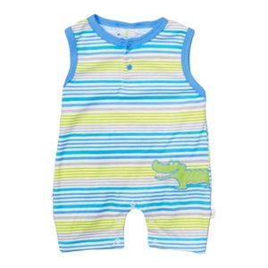 NWT Infant Romper by duck duck Goose.Blue & green stripes with Cute alligator. H